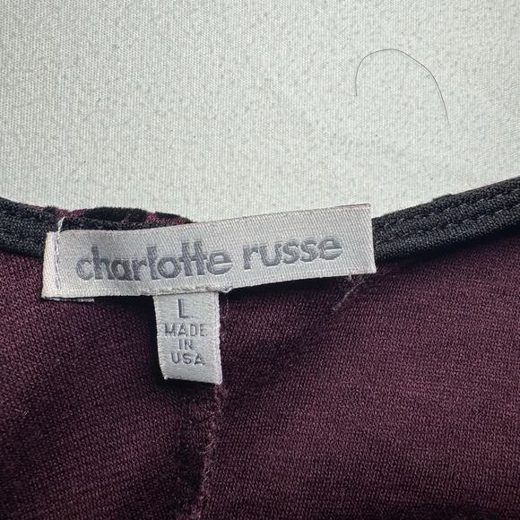 Charlotte Russe purple and black flocked velvet long-sleeve dress. Size L - Picture 3 of 7